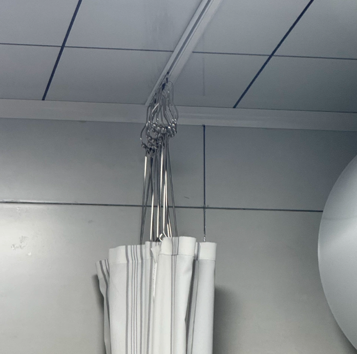 Shower curtain rod with long hook, chicken eye curtain with extended rolling hook, open curtain rod, gauze curtain with extended hook